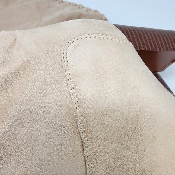 New Beige Pointed Toe Faux Suede Over the Knee High Boots Chunky Size 8.5 - Picture 5 of 13